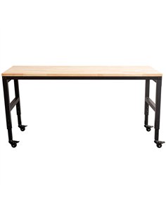 Professional Adjustable Workbench with Rubberwood Top, Side Pegboards and Castors 1830 x 635 x 750–975mm | Stalwart DA- WBT7225