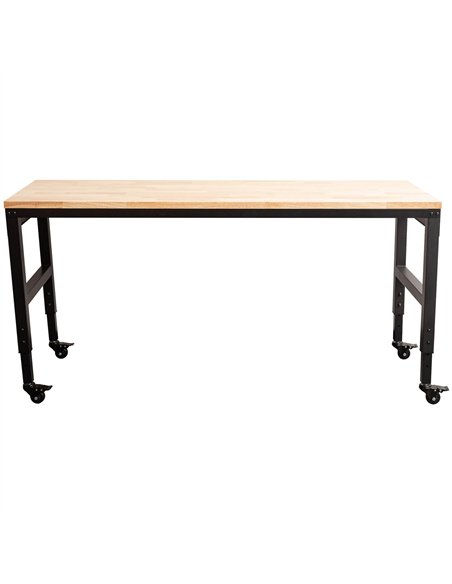 Professional Adjustable Workbench with Rubberwood Top, Side Pegboards and Castors 1830 x 635 x 750–975mm | Stalwart DA- WBT7225