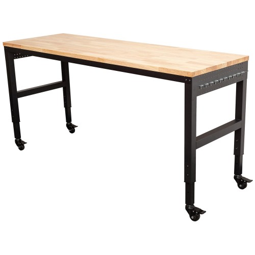 Professional Adjustable Workbench with Rubberwood Top, Side Pegboards and Castors 1830 x 635 x 750–975mm | Stalwart DA- WBT7225