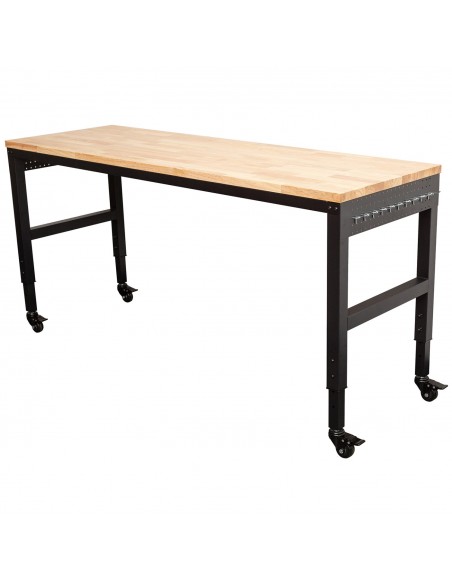 Professional Adjustable Workbench with Rubberwood Top, Side Pegboards and Castors 1830 x 635 x 750–975mm | Stalwart DA- WBT7225