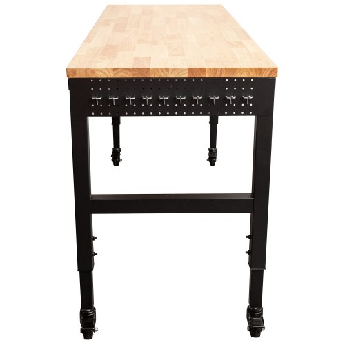 Professional Adjustable Workbench with Rubberwood Top, Side Pegboards and Castors 1830 x 635 x 750–975mm | Stalwart DA- WBT7225