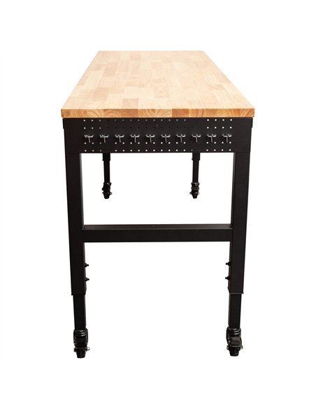 Professional Adjustable Workbench with Rubberwood Top, Side Pegboards and Castors 1830 x 635 x 750–975mm | Stalwart DA- WBT7225