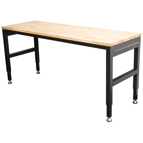 Professional Adjustable Workbench with Rubberwood Top, Side Pegboards and Castors 1830 x 635 x 750–975mm | Stalwart DA- WBT7225
