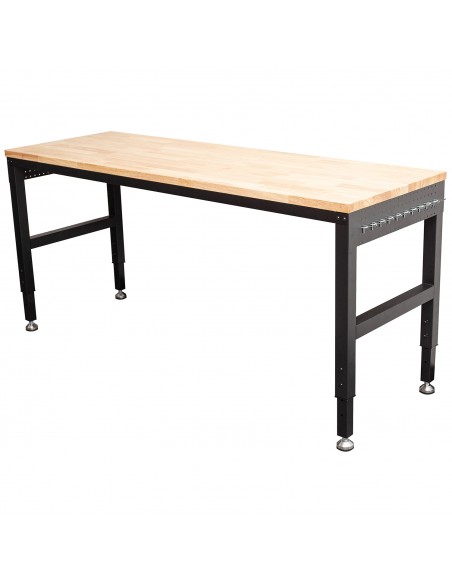 Professional Adjustable Workbench with Rubberwood Top, Side Pegboards and Castors 1830 x 635 x 750–975mm | Stalwart DA- WBT7225