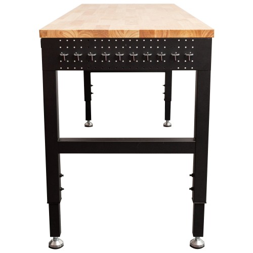 Professional Adjustable Workbench with Rubberwood Top, Side Pegboards and Castors 1830 x 635 x 750–975mm | Stalwart DA- WBT7225