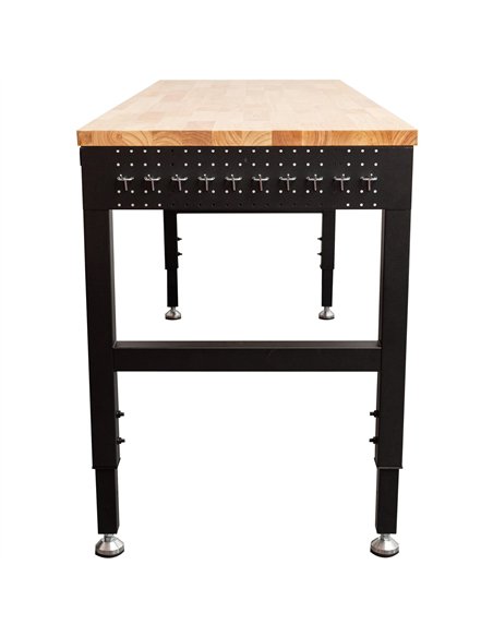 Professional Adjustable Workbench with Rubberwood Top, Side Pegboards and Castors 1830 x 635 x 750–975mm | Stalwart DA- WBT7225