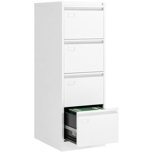 Professional White Steel Filing Cabinet 4 Drawer 452 x 620 x 1330mm | Stalwart DA- FCD4AWHITE