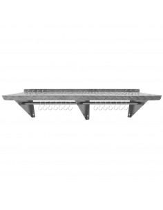 Commercial Stainless Steel Wall Mounted Non-Slip Shelf with Rail &amp 14 Hooks 1600 x 300 x 230mm | Stalwart DA- RTW3B1630