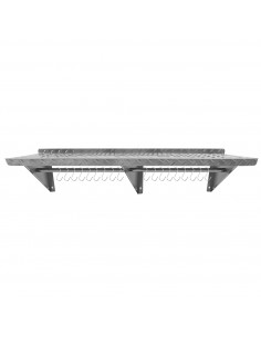 Commercial Stainless Steel Wall Mounted Non-Slip Shelf with Rail &amp 18 Hooks 2000 x 300 x 230mm | Stalwart DA- RTW3B2030
