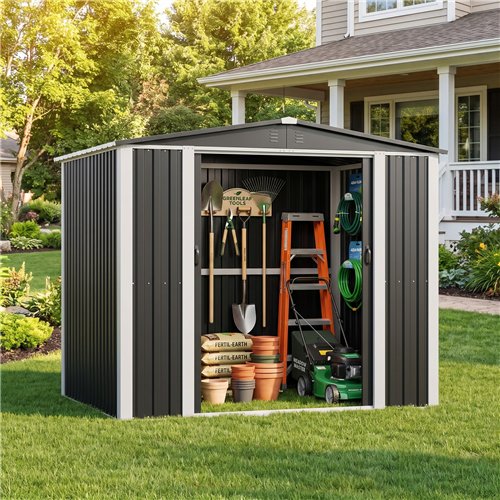 Outdoor Steel Storage Shed 8 x 6ft 2400 x 1800 x 2050mm | Stalwart DA-SART108