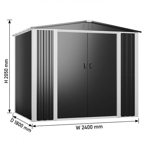 Outdoor Steel Storage Shed 8 x 6ft 2400 x 1800 x 2050mm | Stalwart DA-SART108