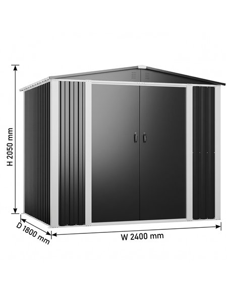 Outdoor Steel Storage Shed 8 x 6ft 2400 x 1800 x 2050mm | Stalwart DA-SART108
