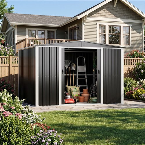 Outdoor Steel Storage Shed 10 x 8ft 3000 x 2400 x 2050mm | Stalwart DA-SART110