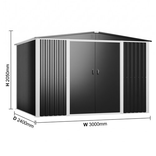 Outdoor Steel Storage Shed 10 x 8ft 3000 x 2400 x 2050mm | Stalwart DA-SART110