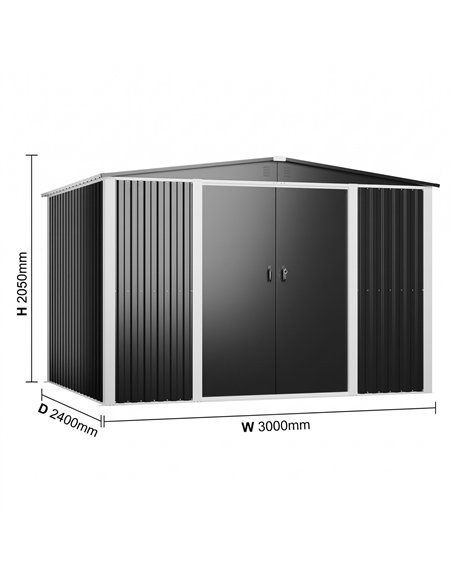 Outdoor Steel Storage Shed 10 x 8ft 3000 x 2400 x 2050mm | Stalwart DA-SART110