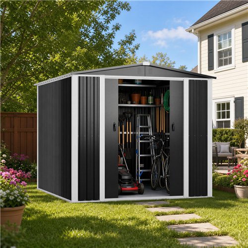Outdoor Steel Storage Shed 8 x 8ft 2400 x 2400 x 2050mm | Stalwart DA-SART112