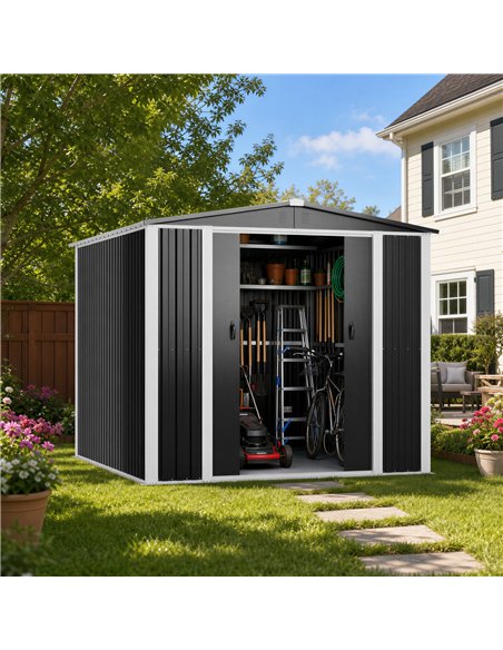 Outdoor Steel Storage Shed 8 x 8ft 2400 x 2400 x 2050mm | Stalwart DA-SART112