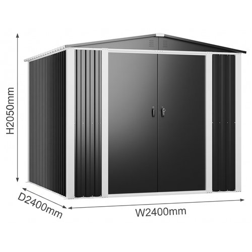 Outdoor Steel Storage Shed 8 x 8ft 2400 x 2400 x 2050mm | Stalwart DA-SART112