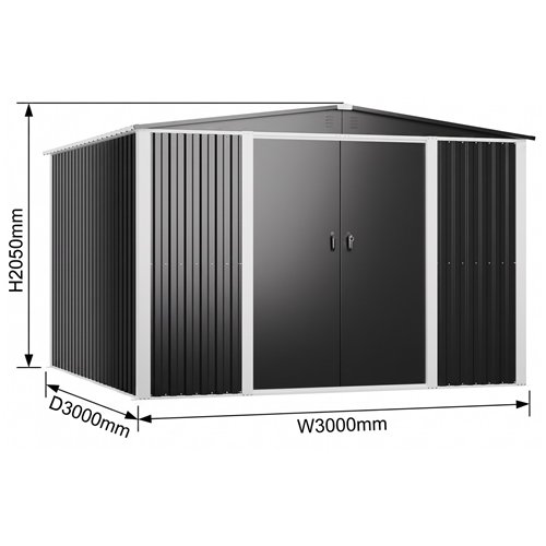 Outdoor Steel Storage Shed 10 x 10ft 3000 x 3000 x 2050mm | Stalwart DA-SART114