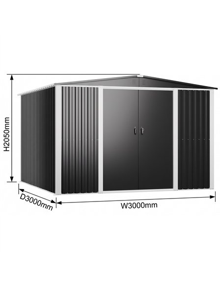 Outdoor Steel Storage Shed 10 x 10ft 3000 x 3000 x 2050mm | Stalwart DA-SART114