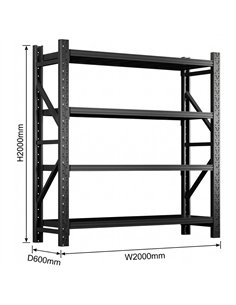 Heavy Duty Black Steel Storage Shelf 2000 x 600 x 2000mm | Stalwart DA-SART128 2
