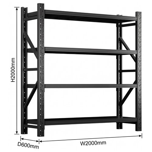Heavy Duty Black Steel Storage Shelf 2000 x 600 x 2000mm | Stalwart DA-SART128