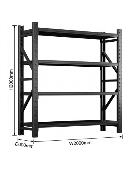 Heavy Duty Black Steel Storage Shelf 2000 x 600 x 2000mm | Stalwart DA-SART128