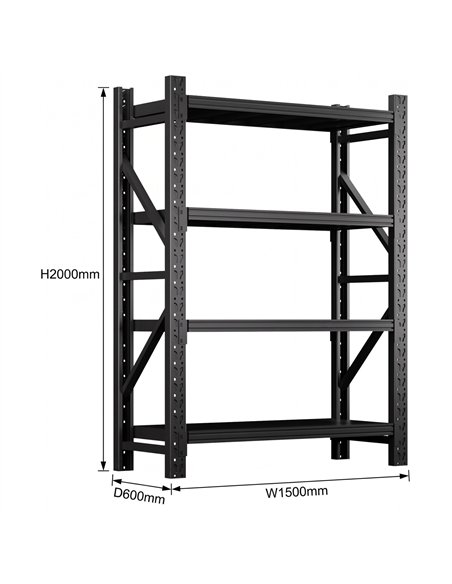 Heavy Duty Black Steel Storage Shelf 1500 x 600 x 2000mm | Stalwart DA-SART130