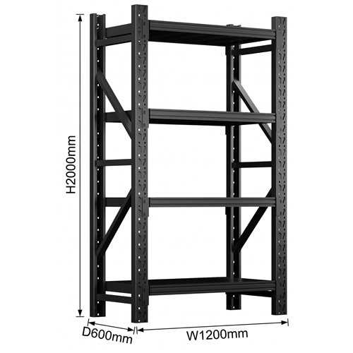 Heavy Duty Black Steel Storage Shelf 1200 x 600 x 2000mm | Stalwart DA-SART132