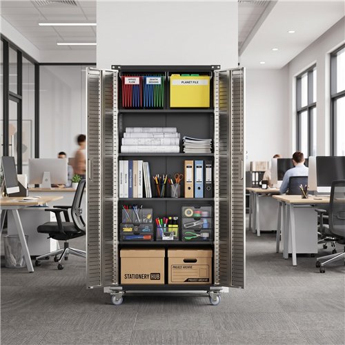 Lockable Mobile Steel Storage Cabinet 820 x 410 x 1830mm | Stalwart DA-SART302