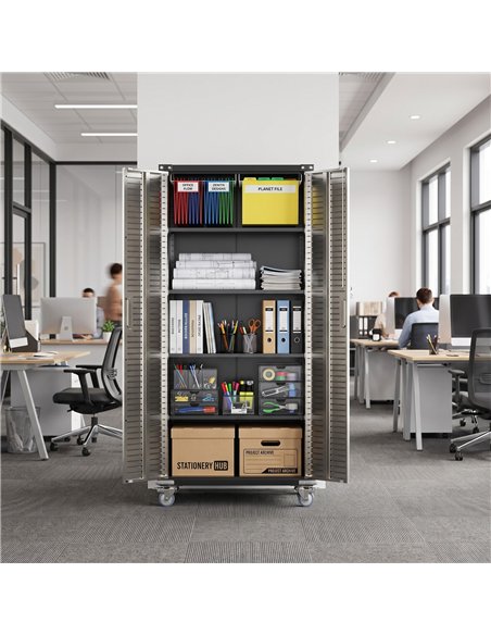 Lockable Mobile Steel Storage Cabinet 820 x 410 x 1830mm | Stalwart DA-SART302