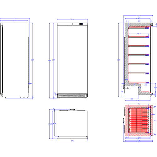 Commercial Freezer Upright cabinet Stainless steel 600 litres Single door GN2/1 Static cooling | Stalwart DA-F600S
