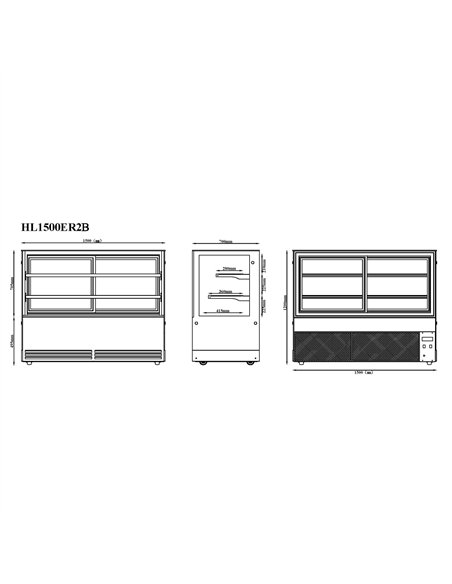 Display Showcase Merchandiser Fridge 545 Litres 2 Shelves 1500×700×1200mm Black | Stalwart DA-HL1500ER2B