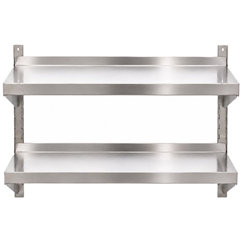 Commercial Stainless Steel Adjustable 2-Tier Wall Mounted Shelf 1600 x 400 x 700mm | Stalwart DA-QNH44049