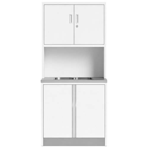 Heavy Duty Steel Upright Cabinet with Integrated Sink and 4 Doors, 1850x900mm White | Stalwart DA-JYM4WHITE