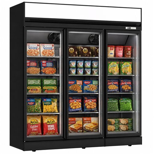 Commercial 3 Door Glass Display Freezer 1090L Net 1563L Gross -18 to -22°C Frost Free | Stalwart DA-FF888TOP