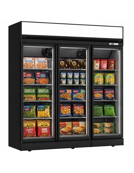 Commercial 3 Door Glass Display Freezer 1090L Net 1563L Gross -18 to -22°C Frost Free | Stalwart DA-FF888TOP