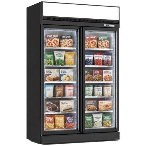 Commercial 2 Door Glass Display Freezer 702L Net 1006L Gross -18 to -22°C Frost Free | Stalwart DA-FF555TOP