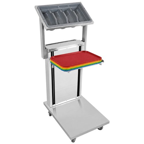 Commercial Spring-Adjustable Cantilever Tray Trolley with Flatware Holder for 460 × 360mm Trays | Stalwart DA-CLT4535FH