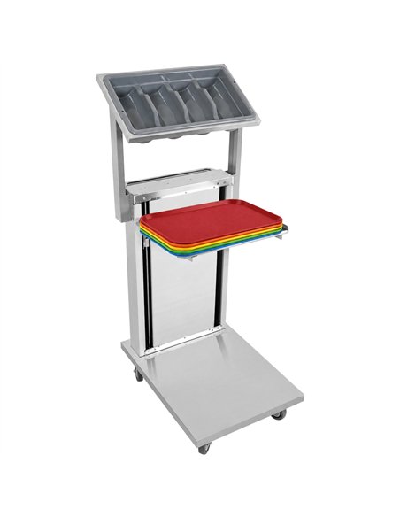 Commercial Spring-Adjustable Cantilever Tray Trolley with Flatware Holder for 460 × 360mm Trays | Stalwart DA-CLT4535FH