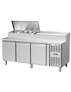 Commercial 3 Door Refrigerated Pizza &amp Salad Prep Counter 410L 1/4 GN +2 to +8°C 1795mm | Stalwart DA-THP300070014