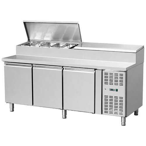 Commercial 3 Door Refrigerated Pizza &amp Salad Prep Counter 410L 1/4 GN +2 to +8°C 1795mm | Stalwart DA-THP300070014