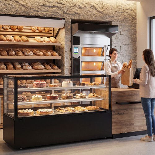 Commercial Cake Display Fridge 890LTR – 2000mm – Double Glazed – 2 Adjustable Shelves – Rear Sliding Doors – Black