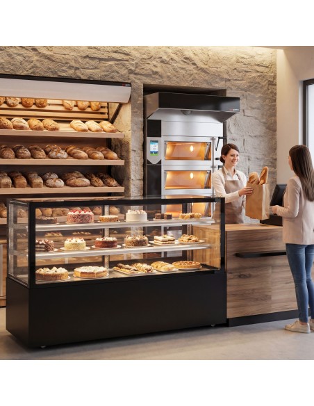 Commercial Cake Display Fridge 890LTR – 2000mm – Double Glazed – 2 Adjustable Shelves – Rear Sliding Doors – Black