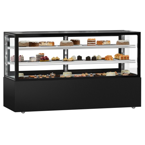 Commercial Cake Display Fridge 890LTR – 2000mm – Double Glazed – 2 Adjustable Shelves – Rear Sliding Doors – Black