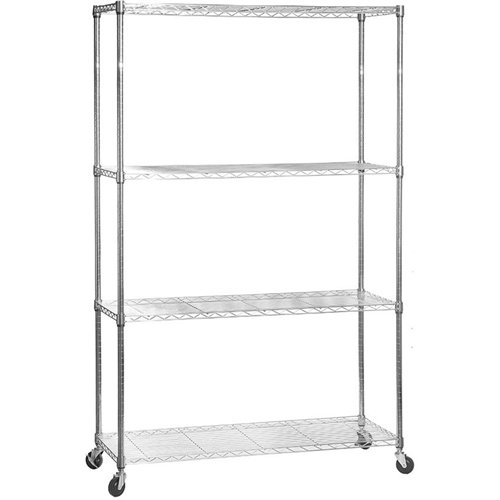 Commercial Mobile Shelving unit 4 tier 1000kg Width 1200mm Depth 450mm Chrome wire | Stalwart DA-CR12045180A4C