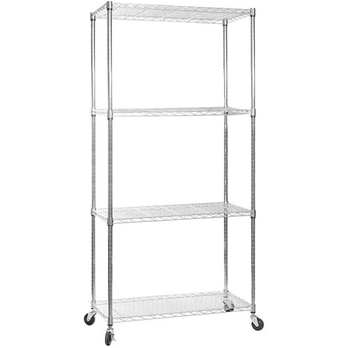 Commercial Mobile Shelving unit 4 tier 1000kg Width 900mm Depth 450mm Chrome wire | Stalwart DA-CR9045180A4C