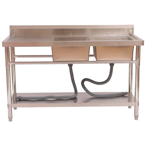 Commercial Stainless Steel Double Bowl Sink with Right-Hand Bowls &amp Undershelf 1400 x 600 x 850mm | Stalwart DA-WUS14060RIGHT