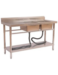 Commercial Stainless Steel Double Bowl Sink with Right-Hand Bowls &amp Undershelf 1400 x 600 x 850mm | Stalwart DA-WUS14060RIGHT 2