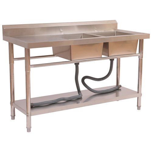 Commercial Stainless Steel Double Bowl Sink with Right-Hand Bowls &amp Undershelf 1400 x 600 x 850mm | Stalwart DA-WUS14060RIGHT